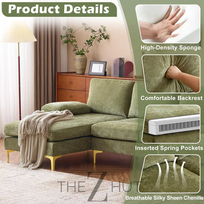 VINGLI 110" Sectional Couches for Living Room,U Shaped Couch with Double Chaise, 4-Seat Sofa Set with Chenille Fabric for Home Furniture,Beige THE Z HUT