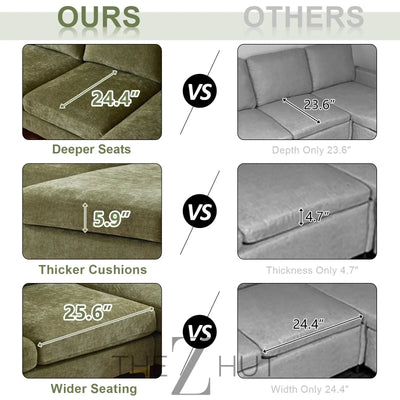 VINGLI 110" Sectional Couches for Living Room,U Shaped Couch with Double Chaise, 4-Seat Sofa Set with Chenille Fabric for Home Furniture,Beige THE Z HUT