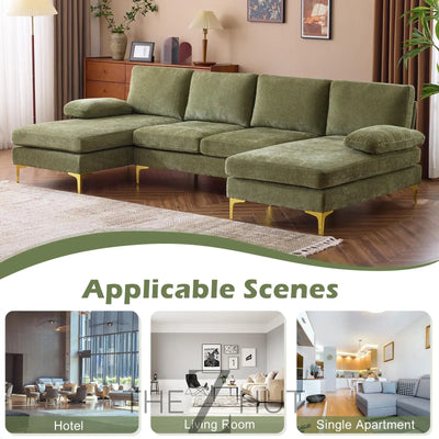VINGLI 110" Sectional Couches for Living Room,U Shaped Couch with Double Chaise, 4-Seat Sofa Set with Chenille Fabric for Home Furniture,Beige THE Z HUT