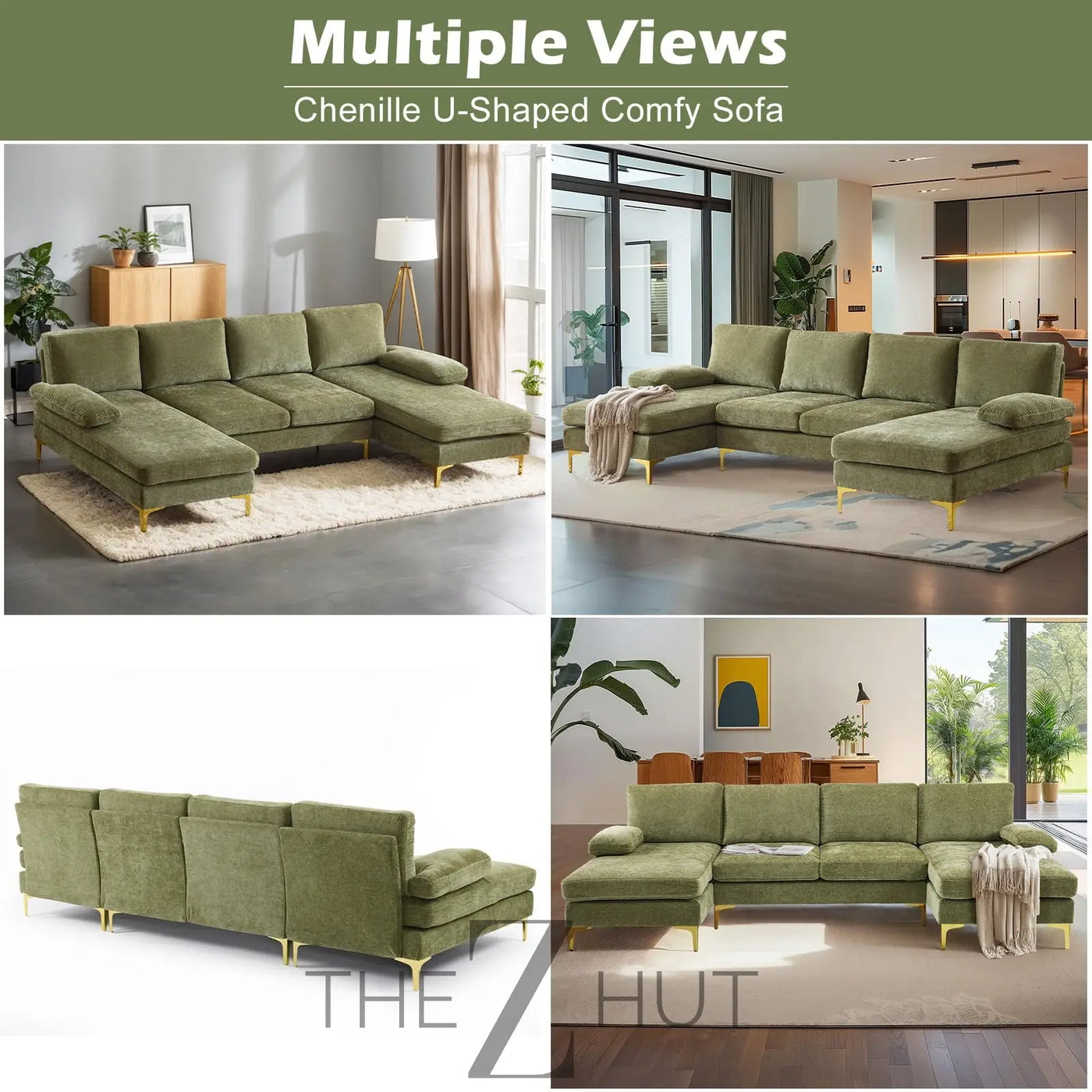 VINGLI 110" Sectional Couches for Living Room,U Shaped Couch with Double Chaise, 4-Seat Sofa Set with Chenille Fabric for Home Furniture,Beige THE Z HUT
