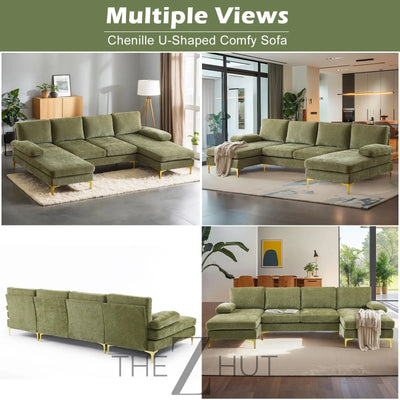 VINGLI 110" Sectional Couches for Living Room,U Shaped Couch with Double Chaise, 4-Seat Sofa Set with Chenille Fabric for Home Furniture,Beige THE Z HUT
