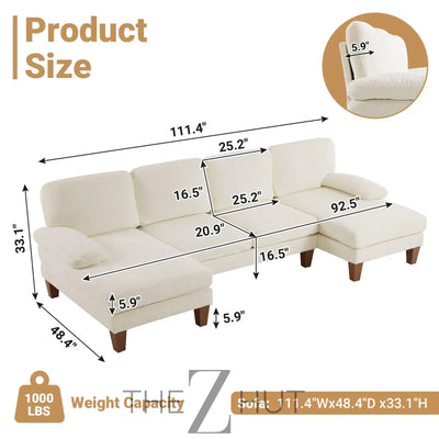 VINGLI 110" Sectional Couches for Living Room,U Shaped Couch with Double Chaise, 4-Seat Sofa Set with Chenille Fabric for Home Furniture,Beige THE Z HUT