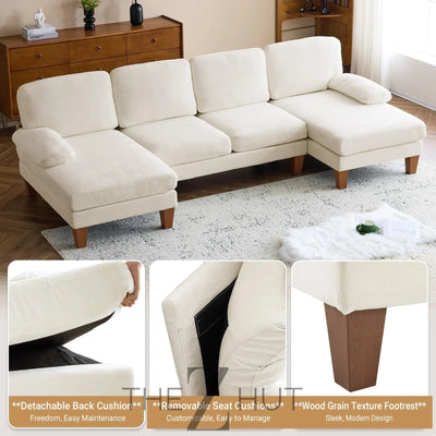 VINGLI 110" Sectional Couches for Living Room,U Shaped Couch with Double Chaise, 4-Seat Sofa Set with Chenille Fabric for Home Furniture,Beige THE Z HUT
