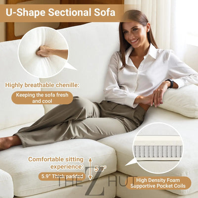 VINGLI 110" Sectional Couches for Living Room,U Shaped Couch with Double Chaise, 4-Seat Sofa Set with Chenille Fabric for Home Furniture,Beige THE Z HUT