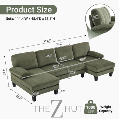 VINGLI 110" Sectional Couches for Living Room,U Shaped Couch with Double Chaise, 4-Seat Sofa Set with Chenille Fabric for Home Furniture,Beige THE Z HUT
