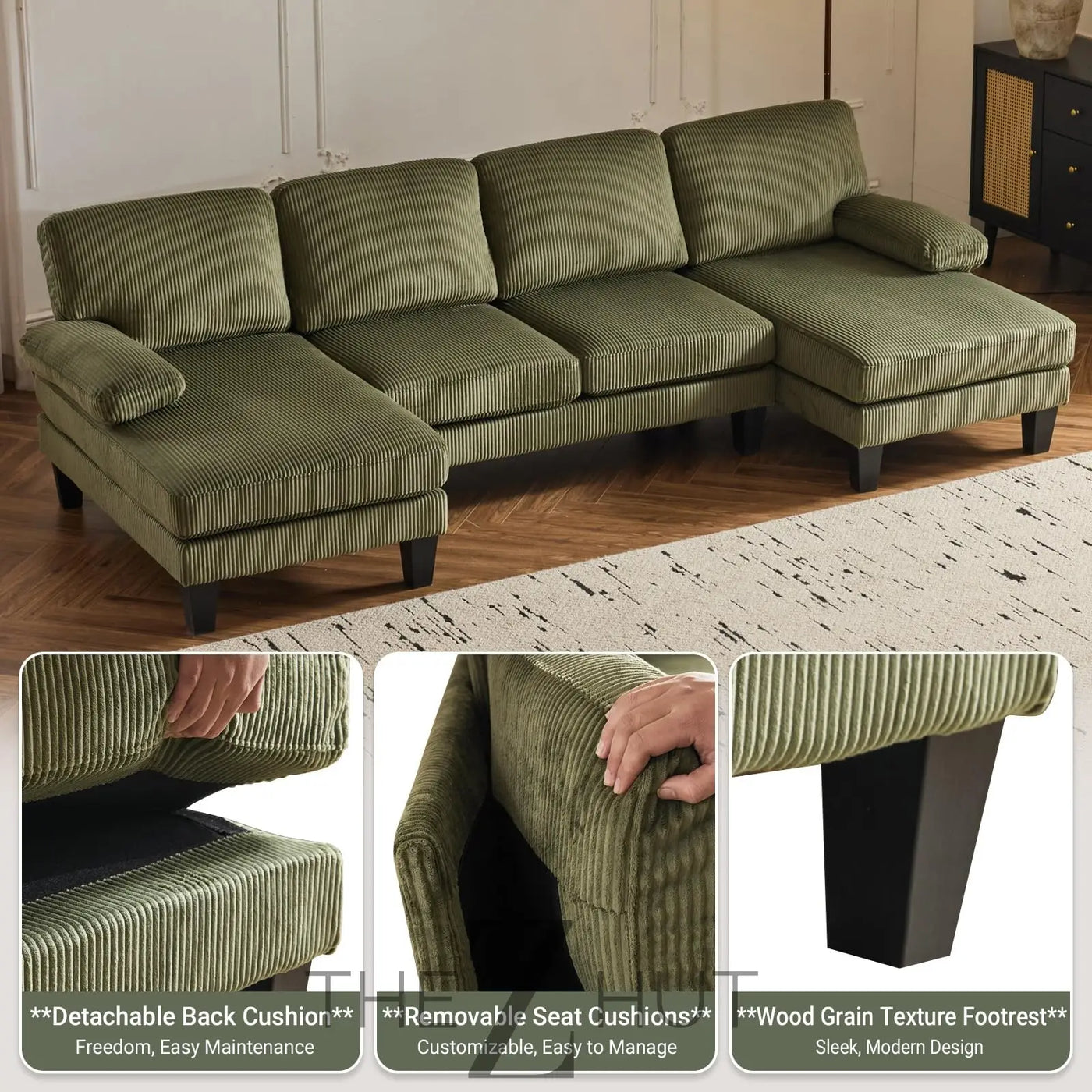 VINGLI 110" Sectional Couches for Living Room,U Shaped Couch with Double Chaise, 4-Seat Sofa Set with Chenille Fabric for Home Furniture,Beige THE Z HUT