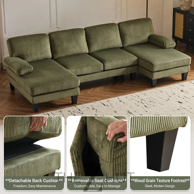 VINGLI 110" Sectional Couches for Living Room,U Shaped Couch with Double Chaise, 4-Seat Sofa Set with Chenille Fabric for Home Furniture,Beige THE Z HUT