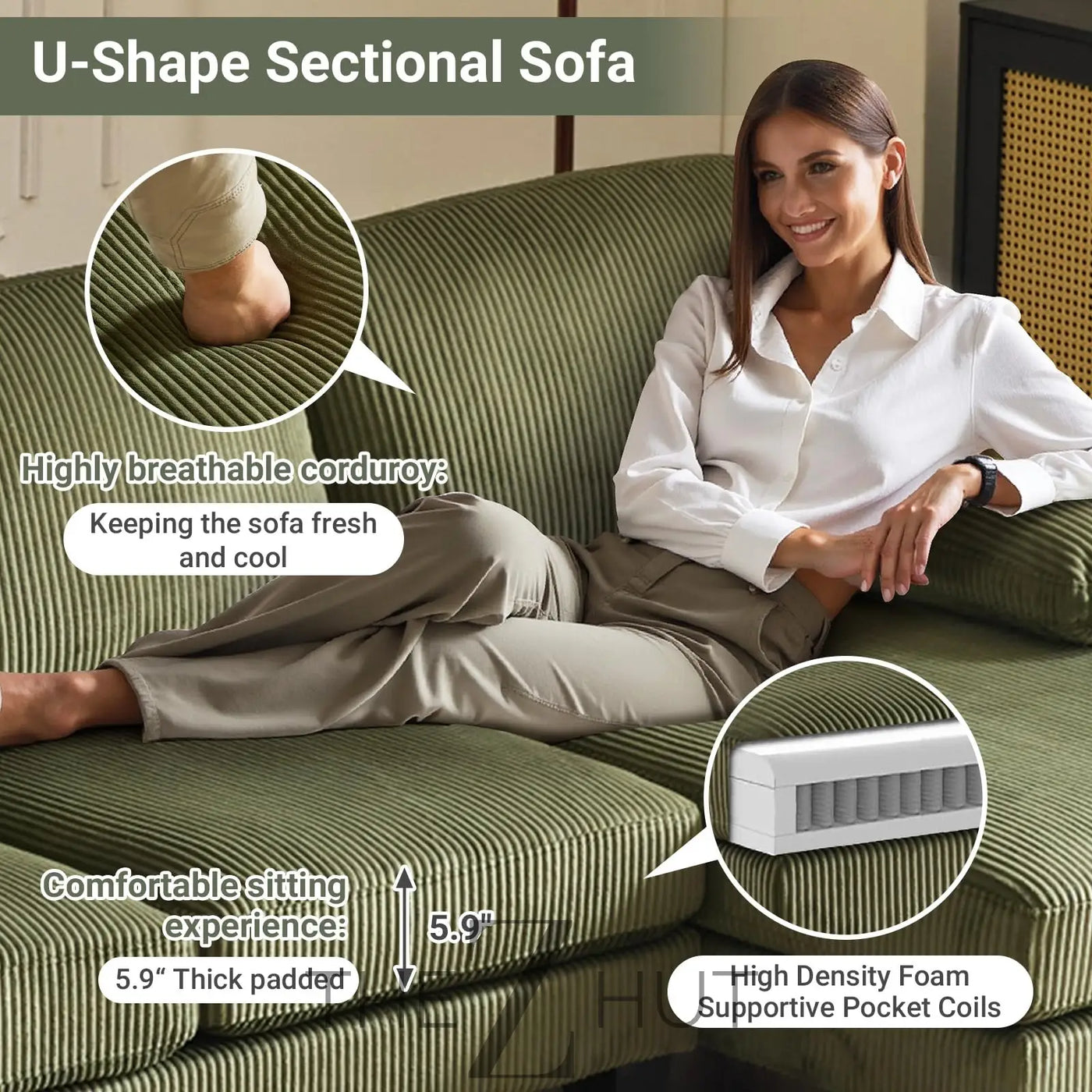 VINGLI 110" Sectional Couches for Living Room,U Shaped Couch with Double Chaise, 4-Seat Sofa Set with Chenille Fabric for Home Furniture,Beige THE Z HUT