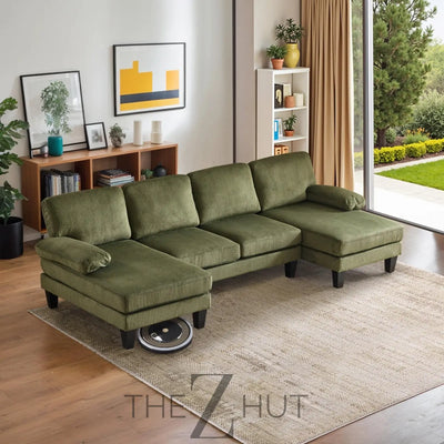 VINGLI 110" Sectional Couches for Living Room,U Shaped Couch with Double Chaise, 4-Seat Sofa Set with Chenille Fabric for Home Furniture,Beige THE Z HUT