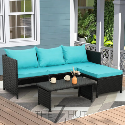Valita 3-Piece Outdoor PE Rattan Furniture Set Patio Black Wicker Conversation Loveseat Sofa Sectional Couch Khaki Cushion THE Z HUT