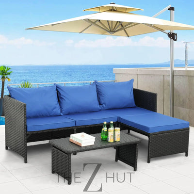 Valita 3-Piece Outdoor PE Rattan Furniture Set Patio Black Wicker Conversation Loveseat Sofa Sectional Couch Khaki Cushion THE Z HUT