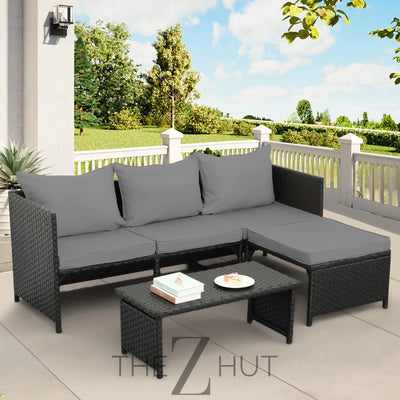 Valita 3-Piece Outdoor PE Rattan Furniture Set Patio Black Wicker Conversation Loveseat Sofa Sectional Couch Khaki Cushion THE Z HUT
