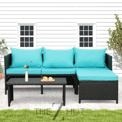 Valita 3-Piece Outdoor PE Rattan Furniture Set Patio Black Wicker Conversation Loveseat Sofa Sectional Couch Khaki Cushion THE Z HUT