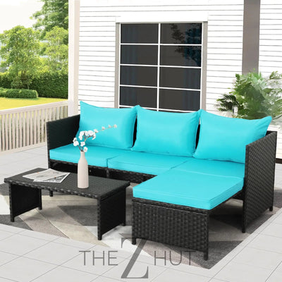 Valita 3-Piece Outdoor PE Rattan Furniture Set Patio Black Wicker Conversation Loveseat Sofa Sectional Couch Khaki Cushion THE Z HUT