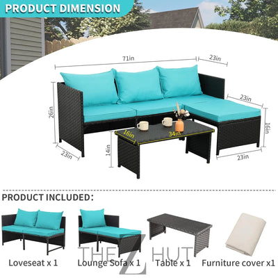 Valita 3-Piece Outdoor PE Rattan Furniture Set Patio Black Wicker Conversation Loveseat Sofa Sectional Couch Khaki Cushion THE Z HUT