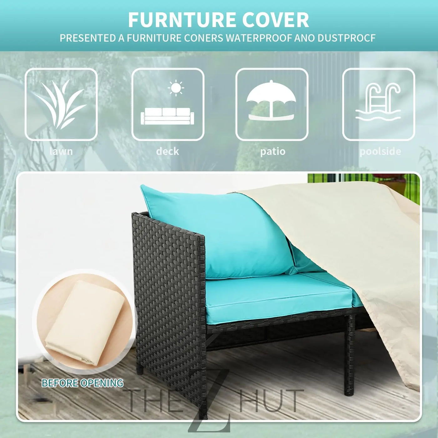 Valita 3-Piece Outdoor PE Rattan Furniture Set Patio Black Wicker Conversation Loveseat Sofa Sectional Couch Khaki Cushion THE Z HUT