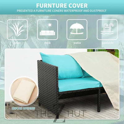Valita 3-Piece Outdoor PE Rattan Furniture Set Patio Black Wicker Conversation Loveseat Sofa Sectional Couch Khaki Cushion THE Z HUT