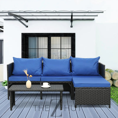 Valita 3-Piece Outdoor PE Rattan Furniture Set Patio Black Wicker Conversation Loveseat Sofa Sectional Couch Khaki Cushion THE Z HUT