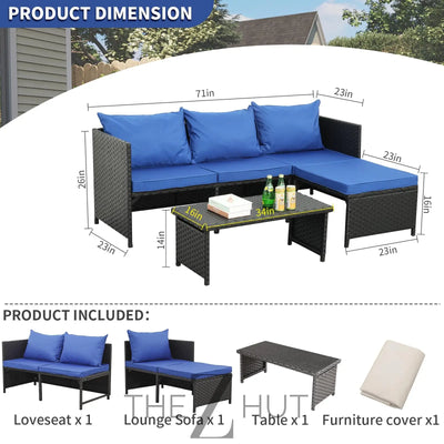 Valita 3-Piece Outdoor PE Rattan Furniture Set Patio Black Wicker Conversation Loveseat Sofa Sectional Couch Khaki Cushion THE Z HUT