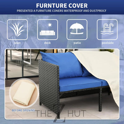Valita 3-Piece Outdoor PE Rattan Furniture Set Patio Black Wicker Conversation Loveseat Sofa Sectional Couch Khaki Cushion THE Z HUT