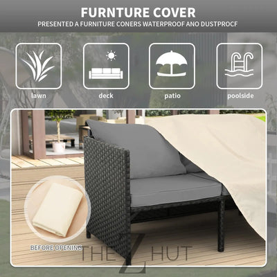 Valita 3-Piece Outdoor PE Rattan Furniture Set Patio Black Wicker Conversation Loveseat Sofa Sectional Couch Khaki Cushion THE Z HUT