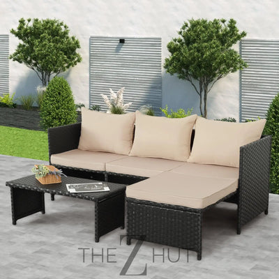 Valita 3-Piece Outdoor PE Rattan Furniture Set Patio Black Wicker Conversation Loveseat Sofa Sectional Couch Khaki Cushion THE Z HUT