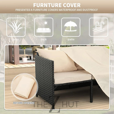 Valita 3-Piece Outdoor PE Rattan Furniture Set Patio Black Wicker Conversation Loveseat Sofa Sectional Couch Khaki Cushion THE Z HUT
