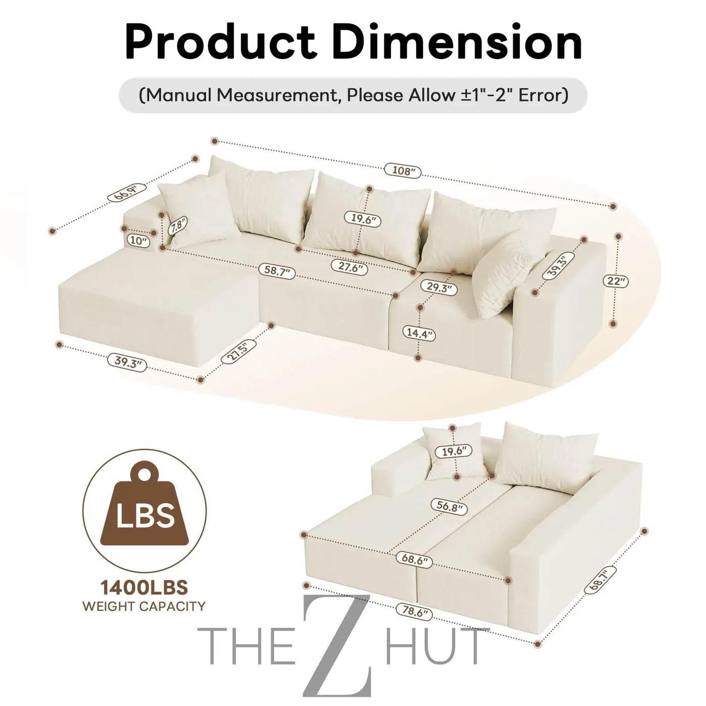 Vamcheer Modular Sectional Sofa with Chaise, Modern L Shaped Cloud Couch with Deep Seat, Sectional Couches for Living Room, Bedroom, Office, No Assembly Required, Ink Black THE Z HUT