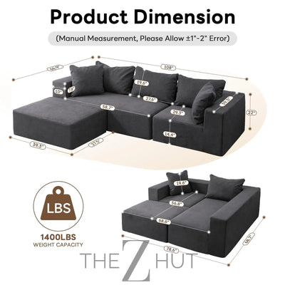 Vamcheer Modular Sectional Sofa with Chaise, Modern L Shaped Cloud Couch with Deep Seat, Sectional Couches for Living Room, Bedroom, Office, No Assembly Required, Ink Black THE Z HUT