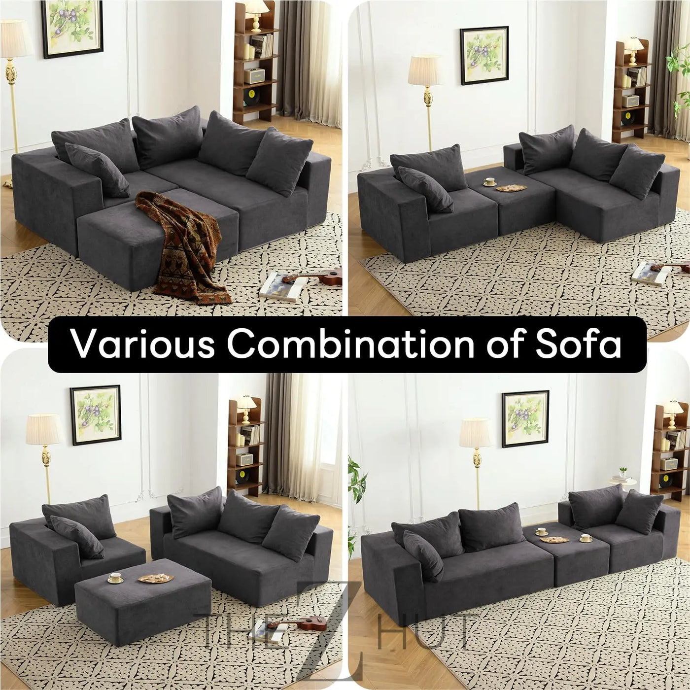 Vamcheer Modular Sectional Sofa with Chaise, Modern L Shaped Cloud Couch with Deep Seat, Sectional Couches for Living Room, Bedroom, Office, No Assembly Required, Ink Black THE Z HUT