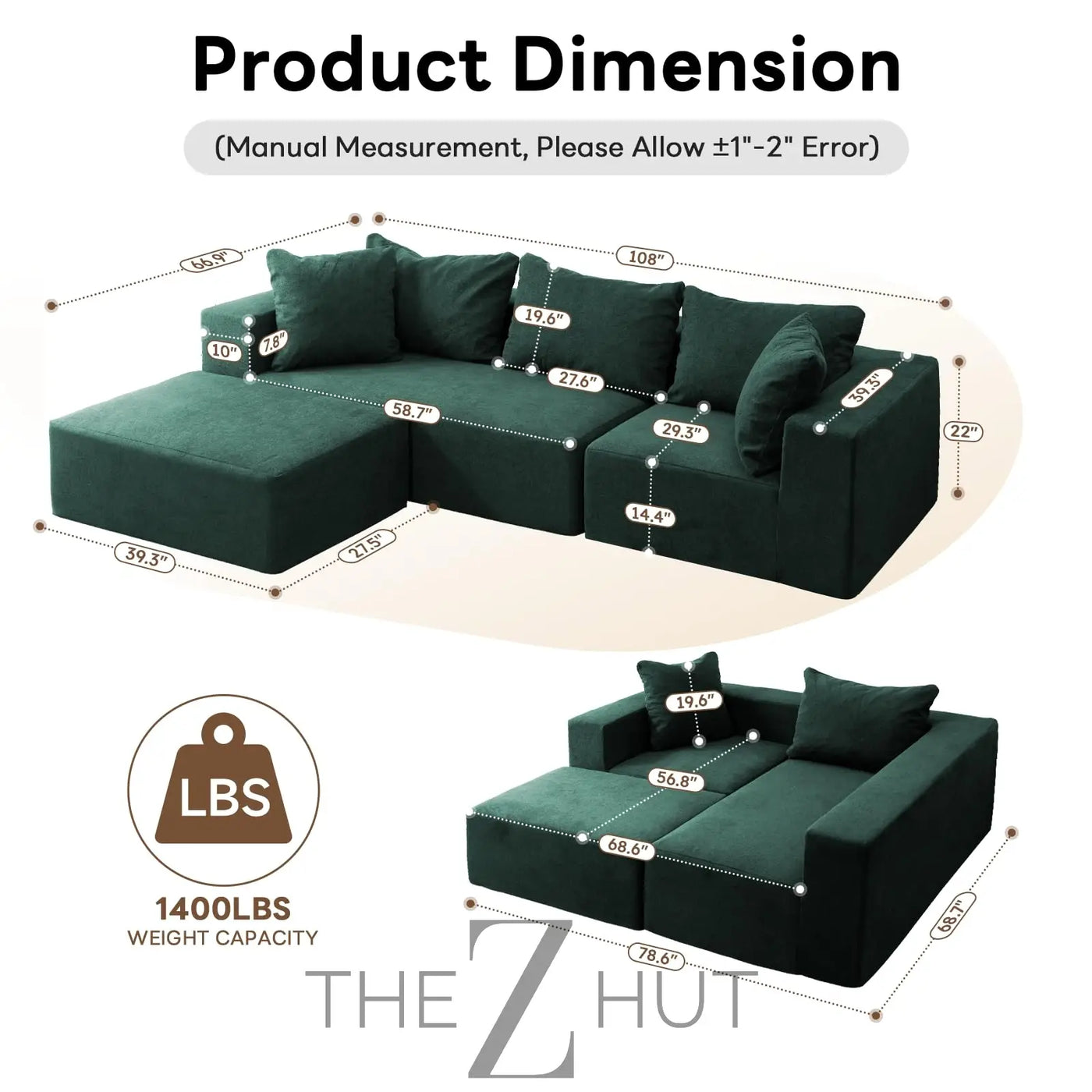 Vamcheer Modular Sectional Sofa with Chaise, Modern L Shaped Cloud Couch with Deep Seat, Sectional Couches for Living Room, Bedroom, Office, No Assembly Required, Ink Black THE Z HUT