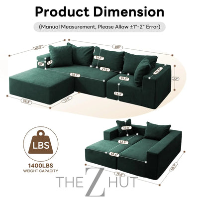 Vamcheer Modular Sectional Sofa with Chaise, Modern L Shaped Cloud Couch with Deep Seat, Sectional Couches for Living Room, Bedroom, Office, No Assembly Required, Ink Black THE Z HUT