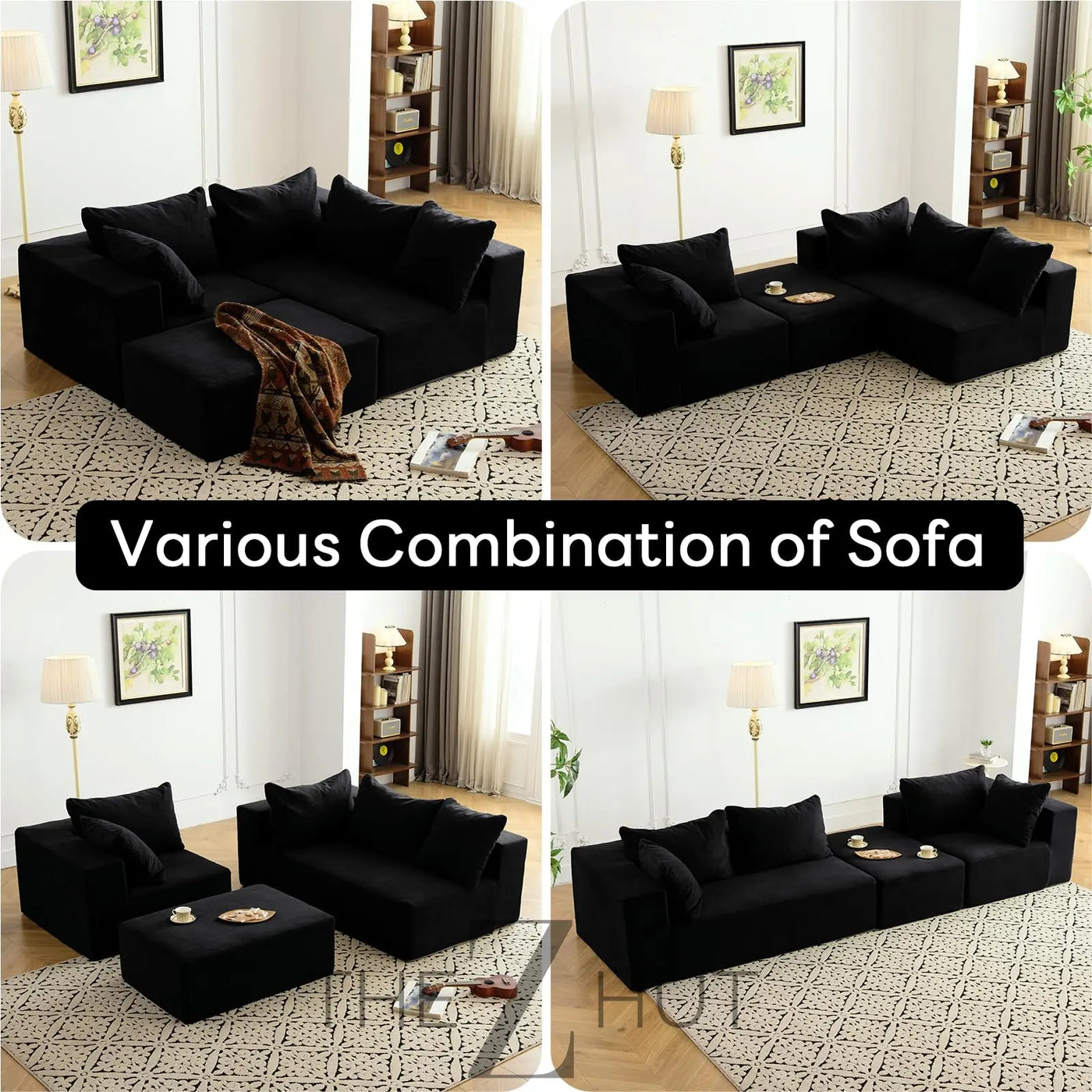 Vamcheer Modular Sectional Sofa with Chaise, Modern L Shaped Cloud Couch with Deep Seat, Sectional Couches for Living Room, Bedroom, Office, No Assembly Required, Ink Black THE Z HUT