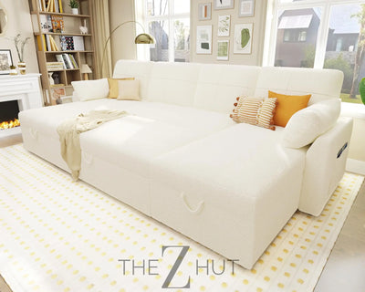 VanAcc Sleeper Sofa, Sofa Bed- 2 in 1 Pull Out Couch Bed with Storage Chaise for Living Room, White Sherpa Couch THE Z HUT