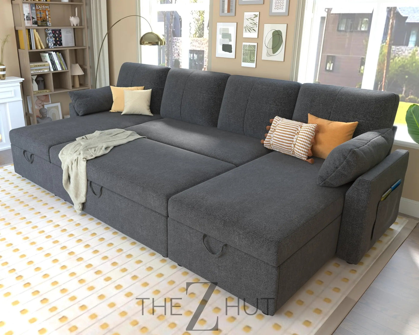 VanAcc Sleeper Sofa, Sofa Bed- 2 in 1 Pull Out Couch Bed with Storage Chaise for Living Room, White Sherpa Couch THE Z HUT
