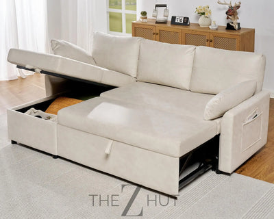 VanAcc Sleeper Sofa, Sofa Bed- 2 in 1 Pull Out Couch Bed with Storage Chaise for Living Room, White Sherpa Couch THE Z HUT