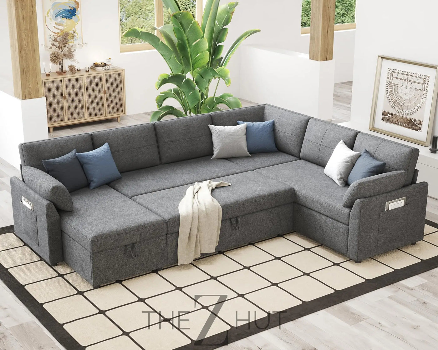 VanAcc Sleeper Sofa, Sofa Bed- 2 in 1 Pull Out Couch Bed with Storage Chaise for Living Room, White Sherpa Couch THE Z HUT