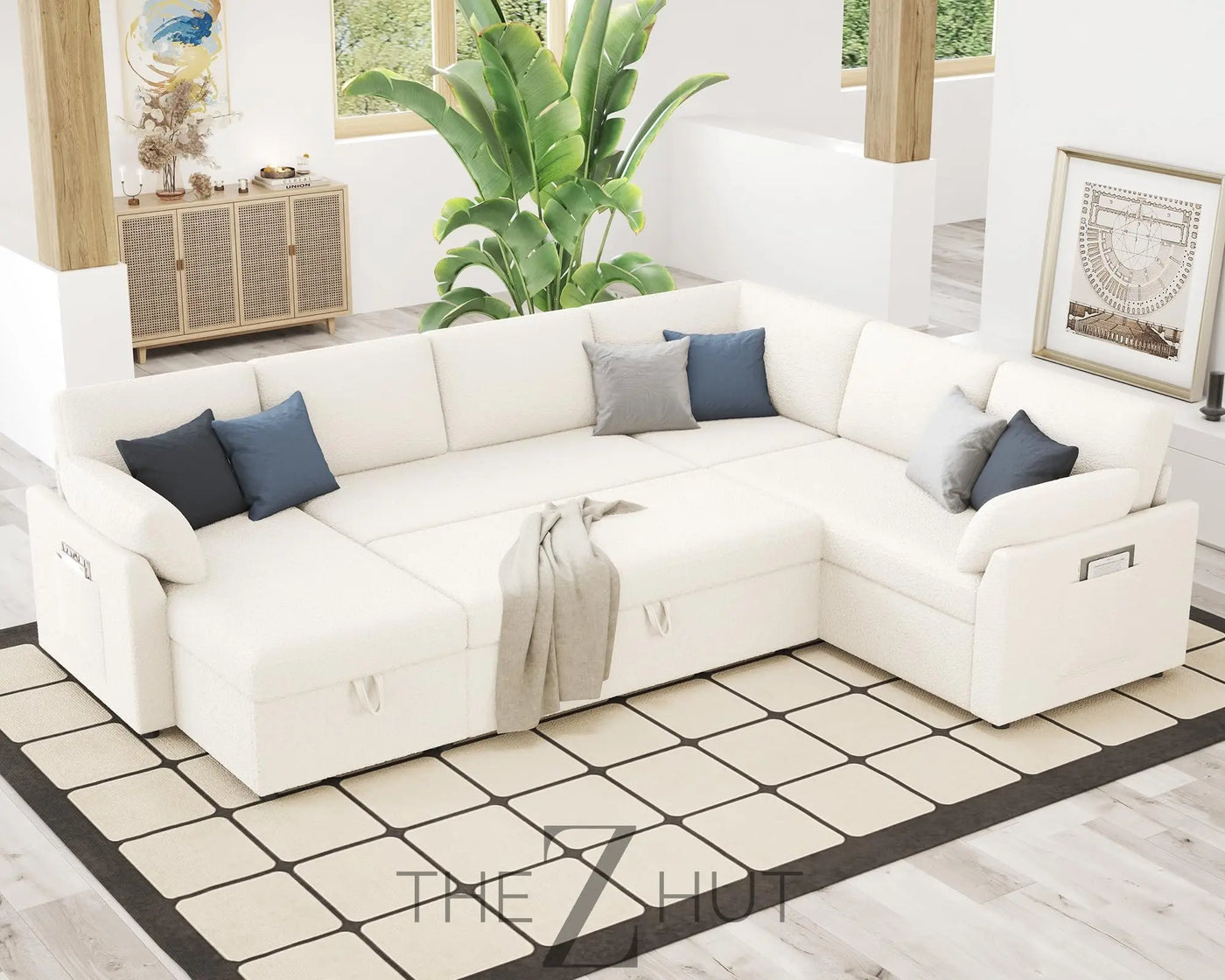 VanAcc Sleeper Sofa, Sofa Bed- 2 in 1 Pull Out Couch Bed with Storage Chaise for Living Room, White Sherpa Couch THE Z HUT