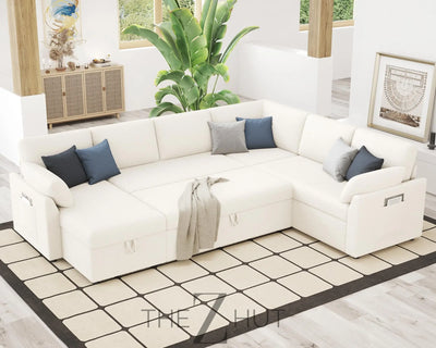 VanAcc Sleeper Sofa, Sofa Bed- 2 in 1 Pull Out Couch Bed with Storage Chaise for Living Room, White Sherpa Couch THE Z HUT