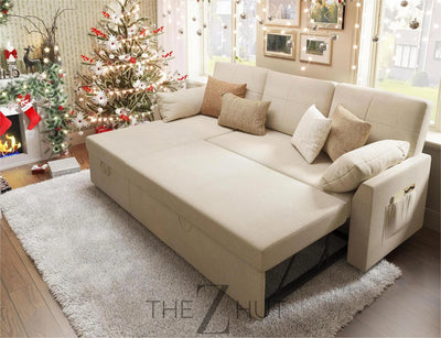 VanAcc Sleeper Sofa, Sofa Bed- 2 in 1 Pull Out Couch Bed with Storage Chaise for Living Room, White Sherpa Couch THE Z HUT