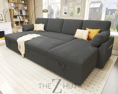 VanAcc Sleeper Sofa, Sofa Bed- 2 in 1 Pull Out Couch Bed with Storage Chaise for Living Room, White Sherpa Couch THE Z HUT