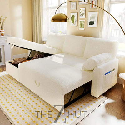 VanAcc Sleeper Sofa, Sofa Bed- 2 in 1 Pull Out Couch Bed with Storage Chaise for Living Room, White Sherpa Couch THE Z HUT