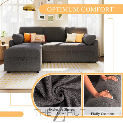 VanAcc Sleeper Sofa, Sofa Bed- 2 in 1 Pull Out Couch Bed with Storage Chaise for Living Room, White Sherpa Couch THE Z HUT