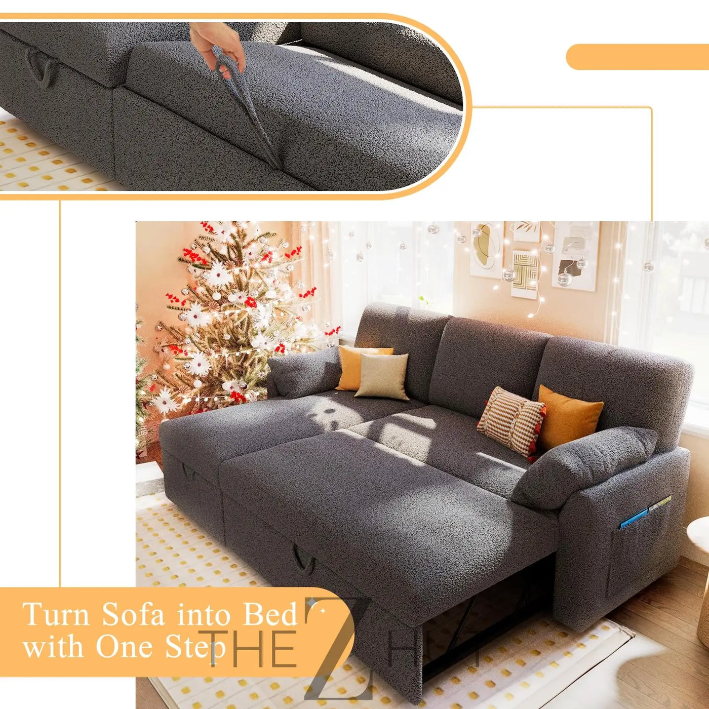 VanAcc Sleeper Sofa, Sofa Bed- 2 in 1 Pull Out Couch Bed with Storage Chaise for Living Room, White Sherpa Couch THE Z HUT