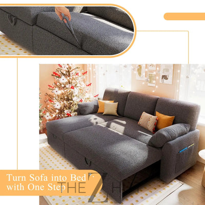 VanAcc Sleeper Sofa, Sofa Bed- 2 in 1 Pull Out Couch Bed with Storage Chaise for Living Room, White Sherpa Couch THE Z HUT
