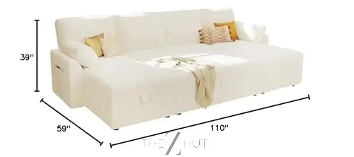 VanAcc Sleeper Sofa, Sofa Bed- 2 in 1 Pull Out Couch Bed with Storage Chaise for Living Room, White Sherpa Couch THE Z HUT