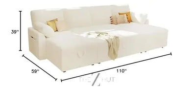 VanAcc Sleeper Sofa, Sofa Bed- 2 in 1 Pull Out Couch Bed with Storage Chaise for Living Room, White Sherpa Couch THE Z HUT