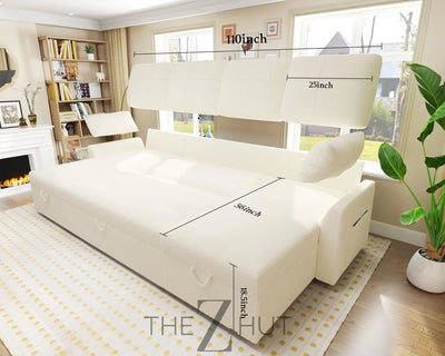 VanAcc Sleeper Sofa, Sofa Bed- 2 in 1 Pull Out Couch Bed with Storage Chaise for Living Room, White Sherpa Couch THE Z HUT
