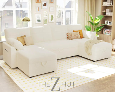 VanAcc Sleeper Sofa, Sofa Bed- 2 in 1 Pull Out Couch Bed with Storage Chaise for Living Room, White Sherpa Couch THE Z HUT