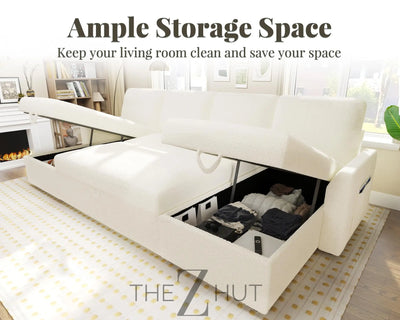 VanAcc Sleeper Sofa, Sofa Bed- 2 in 1 Pull Out Couch Bed with Storage Chaise for Living Room, White Sherpa Couch THE Z HUT